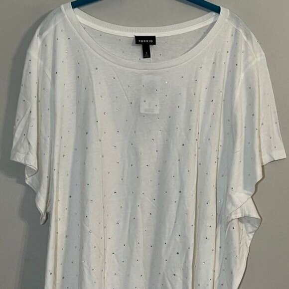 Torrid Top Women 28 White Pullover Rhinestone Neutral Retro 80s Summer Feminine - Picture 5 of 15